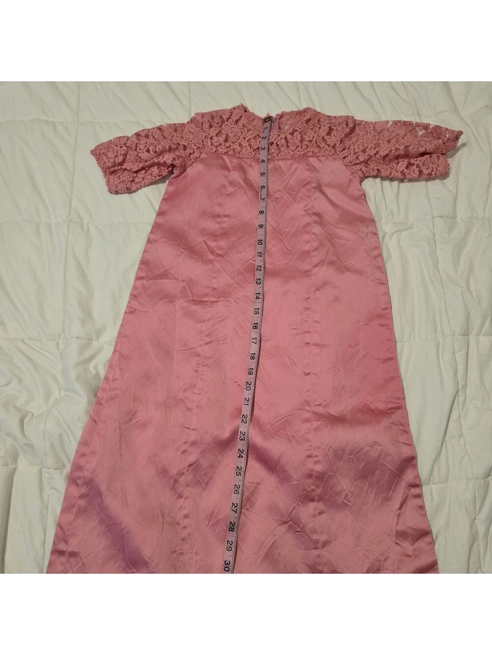 VTG Pink Satin Lace Dress 60s Mod Style Youth Approx 10-12 Retro Heirloom